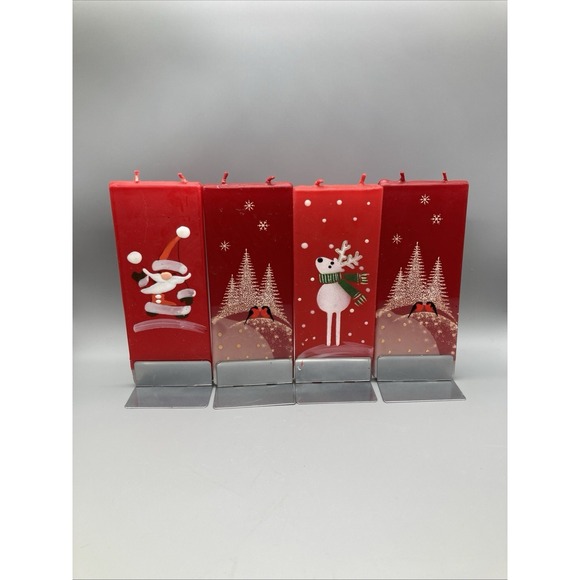 Flatyz Other - Set Of 4 Vintage Flatyz Flat Christmas Candles Santa Reindeer Snow Double Wick